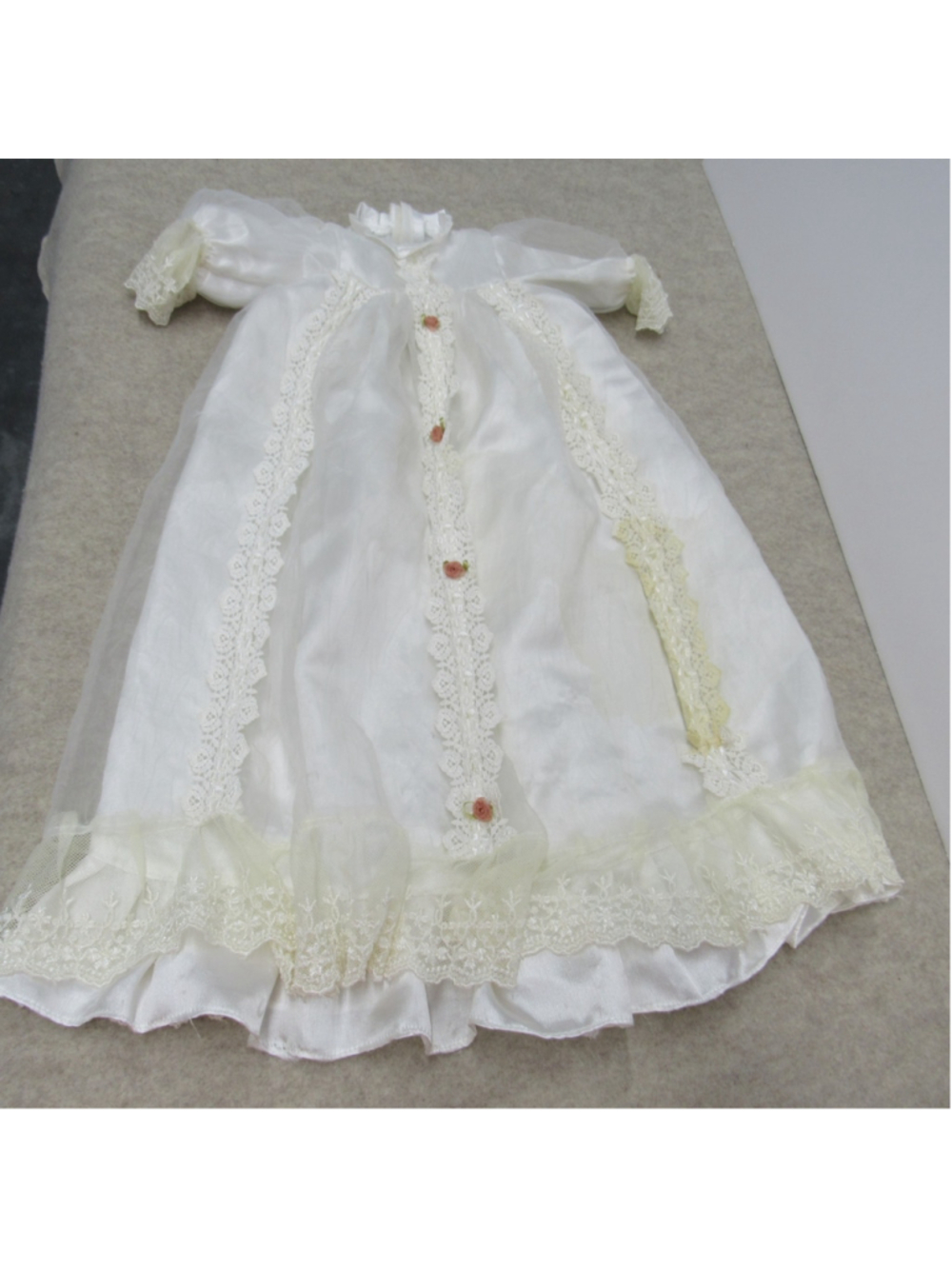 Vtg Lace Christening Gown Dress 23" Baby Baptism Blessing Heirloom White Satin